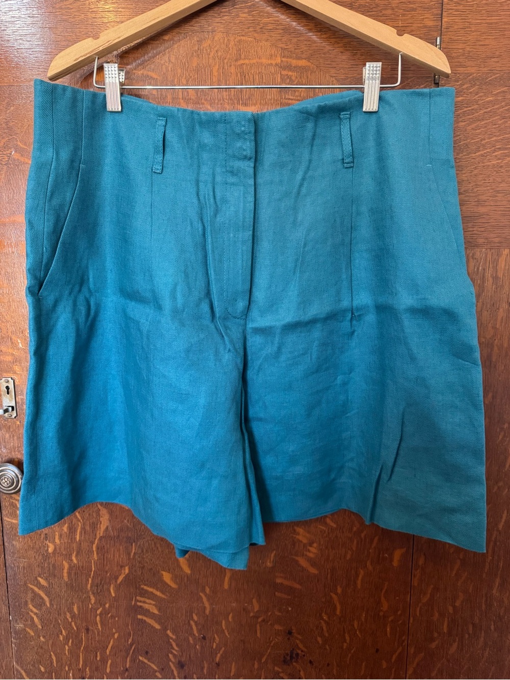 Lafayette 148 New York Teal High-Waist Linen Blend Shorts